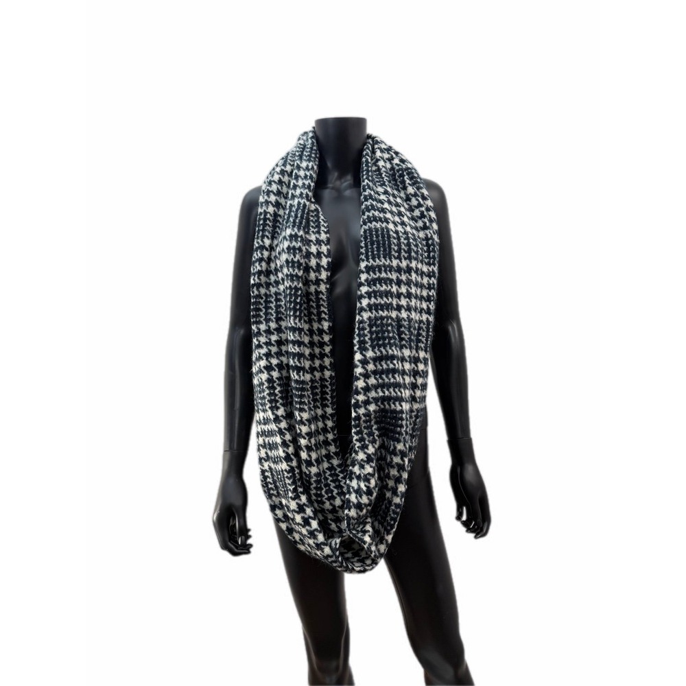 LOFT Black‎ White Houndstooth Infinity Scarf Soft Knit Loop Winter Accessory